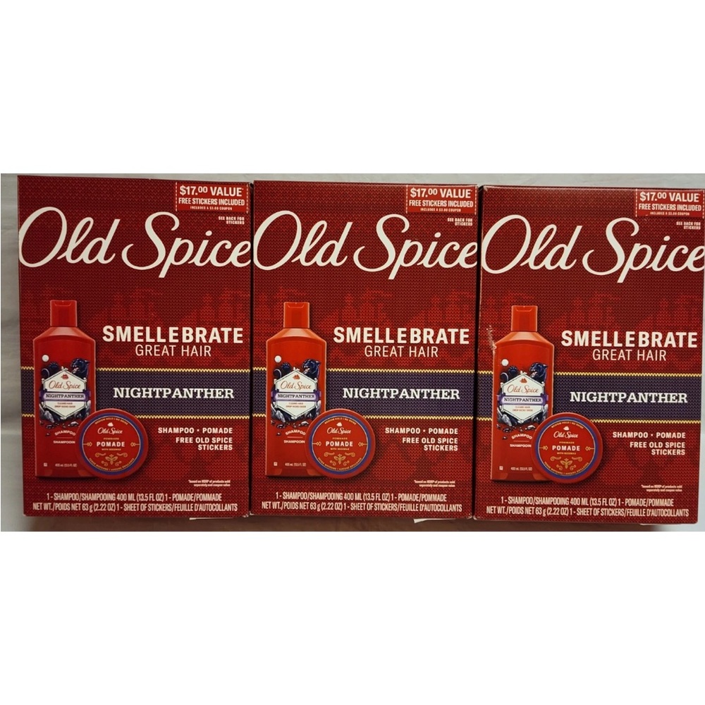 3 Packs Old Spice Night Panther Shampoo & Pomade men’s
